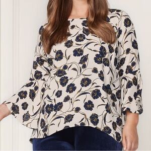 LC Lauren Conrad Runway Women S Floral Bell Sleeves Open Back Flutter Blouse